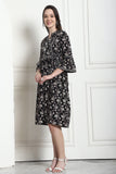 Black & Beige Pure Cotton Floral Printed Western Dress