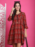 Brown Pure Cotton Block Printed Western Dress