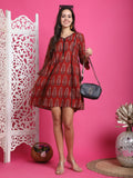 Brown Pure Cotton Block Printed Western Dress