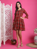 Brown Pure Cotton Block Printed Western Dress