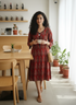 Brown Pure Cotton Block Printed Western Dress