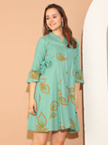 Sage Green Pure Cotton Floral Paint Western Dress