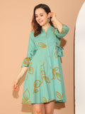 Sage Green Pure Cotton Floral Paint Western Dress