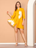 Mustard Yellow Pure Cotton Floral Paint Western Dress