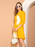 Mustard Yellow Pure Cotton Floral Paint Western Dress