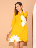 Mustard Yellow Pure Cotton Floral Paint Western Dress