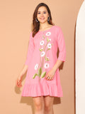 Baby Pink Pure Cotton Floral Paint Western Dress