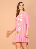 Baby Pink Pure Cotton Floral Paint Western Dress