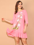 Baby Pink Pure Cotton Floral Paint Western Dress