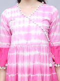 Pink & White Pure Cotton Tie-Dye Shibori Printed Western Dress