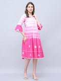 Pink & White Pure Cotton Tie-Dye Shibori Printed Western Dress