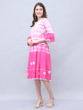 Pink & White Pure Cotton Tie-Dye Shibori Printed Western Dress