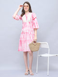 Pink & White Pure Cotton Tie-Dye Shibori Printed Western Dress