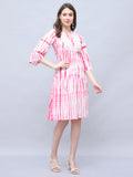 Pink & White Pure Cotton Tie-Dye Shibori Printed Western Dress