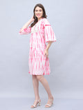 Pink & White Pure Cotton Tie-Dye Shibori Printed Western Dress