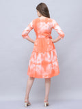 Orange & White Pure Cotton Tie-Dye Shibori Printed Western Dress