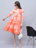 Orange & White Pure Cotton Tie-Dye Shibori Printed Western Dress