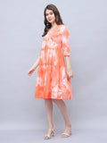 Orange & White Pure Cotton Tie-Dye Shibori Printed Western Dress