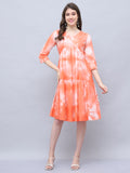 Orange & White Pure Cotton Tie-Dye Shibori Printed Western Dress