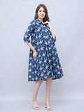 Navy Blue Pure Cotton Floral Printed Western Dress