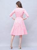 Baby Pink Pure Cotton Floral Block Printed Western Dress