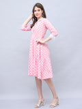 Baby Pink Pure Cotton Floral Block Printed Western Dress