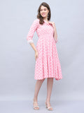 Baby Pink Pure Cotton Floral Block Printed Western Dress