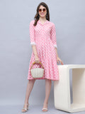 Baby Pink Pure Cotton Floral Block Printed Western Dress