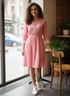 Baby Pink Pure Cotton Floral Block Printed Western Dress