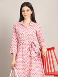 Light Pink Women's Pure Cotton Floral Printed Western Dress