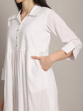 White Women's Pure Cotton Solid Western Dress