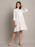 White Women's Pure Cotton Solid Western Dress