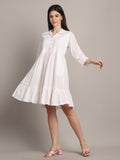 White Women's Pure Cotton Solid Western Dress