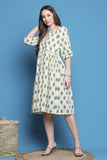 Off White Pure Cotton Jaipuri Printed Western Dress