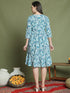 Women's Blue Pure Cotton Jaipuri Printed Western Dress