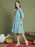 Women's Blue Pure Cotton Jaipuri Printed Western Dress