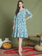 Women's Blue Pure Cotton Jaipuri Printed Western Dress