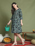 Women's Navy Pure Cotton Jaipuri Printed Western Dress