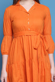 Orange Cotton Solid Western Dress