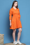 Orange Cotton Solid Western Dress