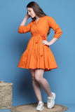 Orange Cotton Solid Western Dress