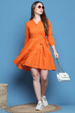 Orange Cotton Solid Western Dress