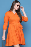 Orange Cotton Solid Western Dress