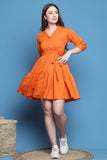 Orange Cotton Solid Western Dress