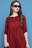 Maroon Cotton Solid Western Dress