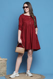 Maroon Cotton Solid Western Dress