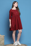 Maroon Cotton Solid Western Dress