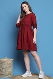 Maroon Cotton Solid Western Dress