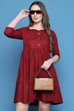 Maroon Cotton Solid Western Dress