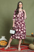 Wine Pure Cotton Jaipuri Printed Western Dress